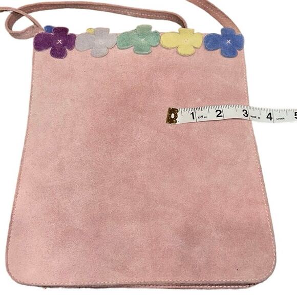 Furla Dusty Rose Suede Leather Handbag Multicolor Flower Petal Embellishments - Picture 5 of 9